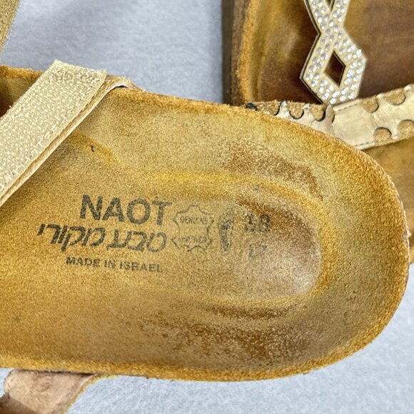 NAOT Aspen Leather Sandals Wedge Cork Gold Metallic Rhinestones EU 38 US 7 - 7.5 - Picture 5 of 16